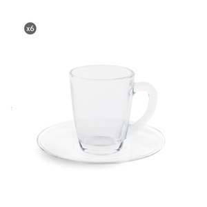 Juego de 6 tazas de café expreso con platillos de 9 cl, Florence by Excelsa, diseño transparente, moderno y minimalista. - Product Image 1