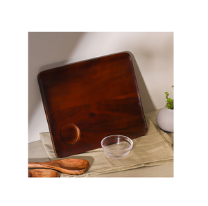 Plateau de service rond en bois d'acacia de ménage de salon avec poignées assiettes de vaisselle design supérieur plateau de service à vendre - Product Image 3