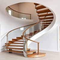 Escalier en colimaçon flottant moderne Anewson avec garde-corps en acier inoxydable et en fer et construction en bois massif pour usage intérieur dans les villas