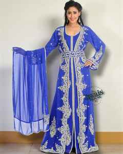 Ethnic Moroccan Kaftan Abaya Women Hand Beaded Solid Lightweight Plus Size Floor Length Long Sleeve High Neck <b>Flared</b> AWAIS HOUSE - Product Image 1