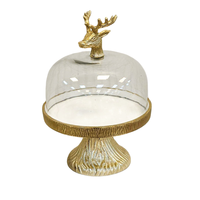 Dôme à gâteau de forme ronde en métal doré verre décoratif sur le couvercle du dôme dernier 2025 supports à gâteau au prix de gros