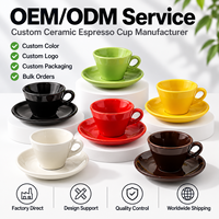 Ensemble tasse et soucoupe à expresso en céramique avec logo personnalisé, tasse et soucoupe en porcelaine solide pour café, OEM ODM, fournisseur d'usine en gros