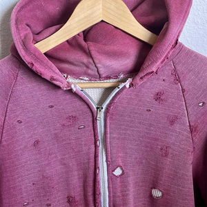 Coton antique blanc le sweat à capuche effet trou lourd fermeture éclair en détresse pantalons de survêtement et ensemble de sweat à capuche anti-rétrécissement lavé hommes - Product Image 3