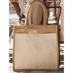 Borse Shopper Promozionali Sostenibili in Cotone e Juta con Tasche per Merchandising - Product Image 3