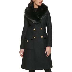 <span class=keywords><strong>Manteau</strong></span> long croisé <span class=keywords><strong>GUESS</strong></span> pour femme, noir, taille XS, avec décoration vintage, col en fausse fourrure, poncho en coton teint imprimé - Product Image 1