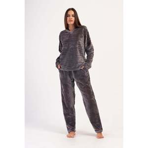KADIN J.ULTRASOFT V YAKA UZUN KOL CEPLI PIJAMA TAKIM - สีเทา - สีเทา - Product Image 1