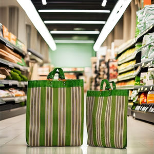 Bolsas cosméticas de compras de nailon reutilizables ecológicas, bolsas de playa de plástico reciclado tejidas por telar manual, diseño a rayas con cremallera RPET - Product Image 2