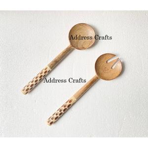 Ensemble de service à salade en acacia durable avec poignée en résine, outils à salade décoratifs, cuillère de service, fourchette, poignée Bobbie, ustensiles de cuisine - Product Image 2
