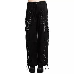 CHAINS <b>BLACK</b> RHINESTONES GOTHIC PUNK WOMEN'S PANTS STRAPS BAGGY ZIP-OFF PANTS TO SHORTS 2026 - Product Image 2