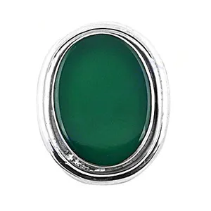Women's Geometric White Gold Sterling Silver <b>Ring</b> with Rhodium Plated Oval Cut <b>Green</b> Onyx and Zircon Gemstone Statement Piece - Product Image 2