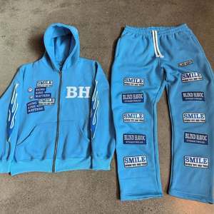 Customized Men's 100% Cotton 350gsm Flees 2 Piece Sweat Suit Screen Print With Embroidery <b>Zip</b> Up Hoodie Sweat Pant - Product Image 1