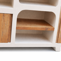 Meuble TV en bois d'acacia MAYA |   Meuble bas de salle de bain d'hôtel moderne et minimaliste |   Console multimédia en bois massif 3 étagères Durable et écologique