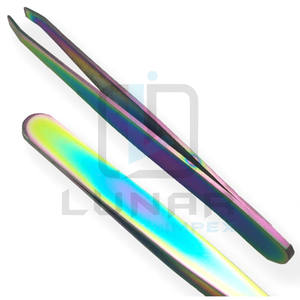 Juego de pinzas para cejas de arcoíris inclinado para salón de belleza profesional al por mayor capacidad personalizada acero inoxidable - Product Image 3