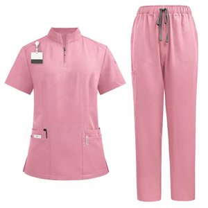 Cómodos juegos de exfoliación de hospital de alta calidad Tela tejida duradera Enfermera Trabajo médico Fig Scrub Set Manga corta Unisex Scrub Top - Product Image 3