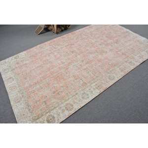 Tapis oriental turc vintage de 4.9x8,5 pieds, tissage plat classique, laine blanche rose, support en Latex pour décorations de salon - Product Image 2