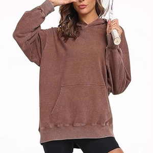 Sudadera con Capucha Estilo Urbano Personalizada, Lavado Ácido, Felpa Francesa, Algodón Grueso, Sudadera Corta Holgada para Mujer - Product Image 3