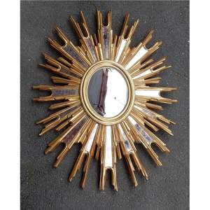Miroir mural décoratif rond en or doré de luxe, sculpté à la main, feuille d'acanthe, miroir soleil, art mural vintage inspiré du milagro mexicain - Product Image 5