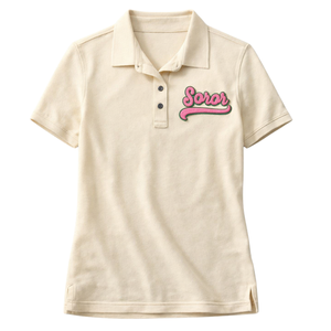 Camiseta Polo Soror de Color Marfil, Hermandad Griega, Rosa y Verde, Ropa Casual Elegante para Mujeres Universitarias - Product Image 3