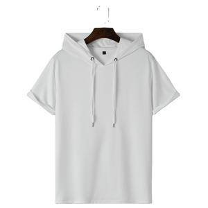 Wholesale 100% Cotton Men's <b>Short</b> <b>Sleeve</b> Loose Fit Summer Tops Street Wear Hip Hop Printed <b>Hoodie</b> Tops Worsted Fabric 300g - Product Image 5