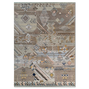 Tapis géométrique noué à la main en laine et soie de bambou Manchaha, gris et noir, épaisseur 10 mm, pour salon, couloir, rectangulaire - LES-1457 - Product Image 1