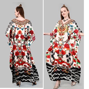 Lo último en vestidos informales de caftán exclusivos de Afreen para mujer, ropa de playa hasta el suelo, piedra de impresión Digital crepé de poliéster lavable - Product Image 1