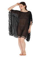 Vrouwen Strandzwempak Cover-Up Vier Kant Kwastpatroon Boot Halslijn Badmode Strandkleding Kaftan Doorzichtige Bikini Cover Up Jurk