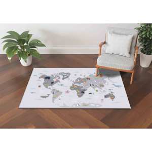 Tapis imprimé - Tapis pour enfants, Tapis avec carte du monde et animaux, Tapis en chenille - Product Image 4