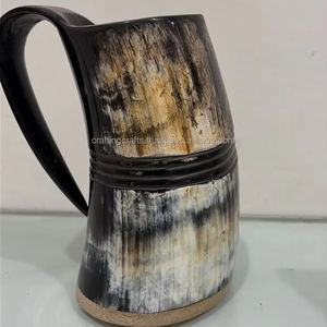 Mug Viking en corne noire de qualité supérieure, base en bois, poli, écologique, fait à la main, style religieux, marque de boisson, prix bas - Product Image 1
