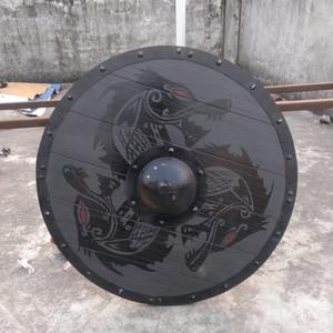 Bouclier médiéval rond en bois Poli Viking Dragon Design Die Cut Technique Offset Printing Craft Viking Knives Shield - Product Image 6