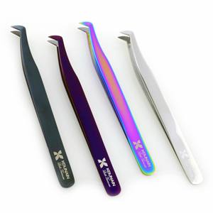 Kounain Pince à cils en acier inoxydable de qualité professionnelle de 14 cm Plasma violet Forme en L Pieds en L à 90 degrés Nano Fiber Pointed - Product Image 5