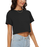 Tops courts décontractés pour femmes de haute qualité, col rond, manches courtes, tissu tricoté en polyester/coton, séchage rapide, respirant, été
