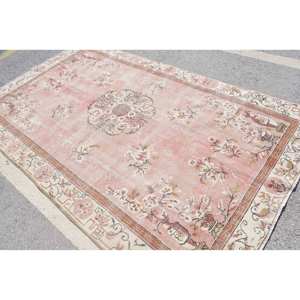 Tapis Vintage Turc Grand 6.2 X 10.4ft Rose Beige Laine Abstraite Patchwork Design pour Couloir Forme Rectangulaire Tapis de Chambre en Latex - Product Image 2