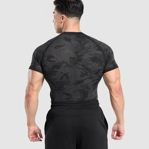 T-shirt de sport pour homme à coupe classique, compression, en spandex/polyester, tricot jacquard, motif uni personnalisé sur le devant, séchage rapide pour - Product Image 4