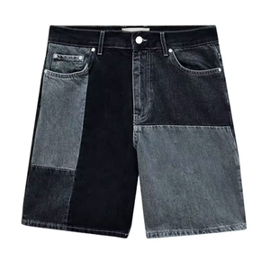 Shorts en jean pour hommes en denim avec patchwork personnalisé en feutre Lupin, style streetwear, vente en gros, service OEM - Product Image 1