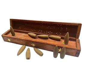 Brûleur d'encens en forme de cercueil (30 cm) avec 10 encens à reflux parfumés aléatoirement, boîte d'aromathérapie en bois - Product Image 1