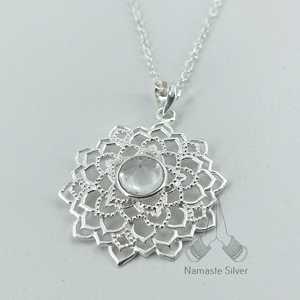 Handmade Sterling <b>Silver</b> Crown Chakra Crystal Pendant <b>Necklace</b> Spiritual Meditation Yoga Healing Jewelry with Crystal Charms - Product Image 4