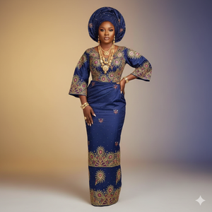 Tissu George Traditionnel Nigérian Premium Bleu et Or avec Broderie Intricata, Ensemble de Dentelle en Soie Indienne pour Femmes et Filles Africaines 120 GSM - Product Image 6