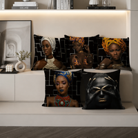 Housse de coussin décorative en polyester doux, motif Coucher de soleil Safari Africain et Carte du Continent Africain, pour canapé