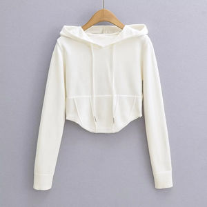 Tops cortos de invierno para mujer, sudaderas con capucha, sudaderas transpirables de algodón y poliéster, ropa de calle sólida 3D, Tops cortos con capucha y logotipo para mujer - Product Image 4