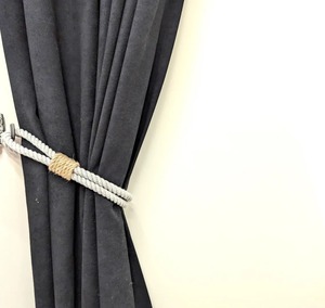 <b>Curtain</b> Tieback. <b>Gray</b> Cotton & Jute Rope - Natural Boho Holdback for Home Decor - Product Image 4