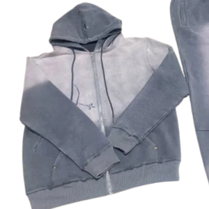 Ensemble survêtement gris délavé à l'acide avec fermeture éclair pour homme, veste en molleton vintage, pantalon de survêtement, tenue décontractée streetwear d'hiver - Product Image 5