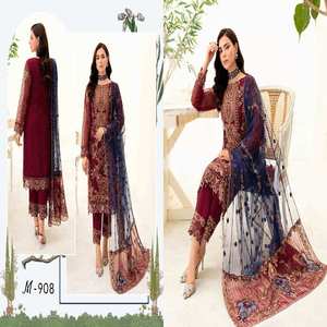 Salwar Kameez en organza élégant de la marque Ramsha pour femmes, vêtements de fête, broderie lourde, design moderne, vêtements indiens pakistanais - Product Image 6