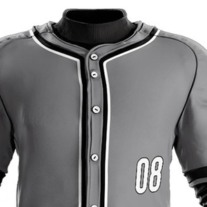 แจ็กเก็ตเบสบอลสีเทาโพลีเอสเตอร์ระบายอากาศได้ดีแห้งเร็วชื่อทีมหรือโลโก้ชุดเบสบอล - Product Image 3