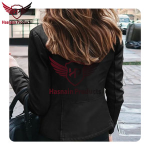 Nouvelle veste de motard pour femme en cuir véritable vert, col montant, en peau de mouton, fermeture éclair frontale, coupe ajustée, panneaux sur mesure, vêtement d'extérieur chaud - Product Image 5