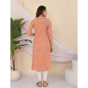 Robe longue décontractée en coton imprimé orange Jaal Kurti, design personnalisé, respirante, taille XS, idéale pour les occasions en club, au quotidien ou à la maison - Product Image 5