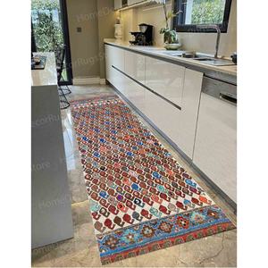 Alfombra de Lana con Diseño Geométrico de Patchwork, Diseño Turco, Ecológica, Antideslizante, Alfombra de Entrada, Alfombra de Lujo con Respaldo de Látex y Terciopelo - Product Image 3