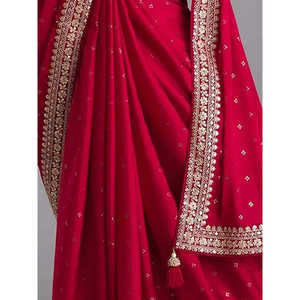 Sari de mariage Chinon avec chemisier, magnifiques paillettes rouges pour votre jour spécial - Product Image 3