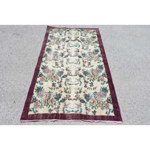 Vintage 3.5ft X 6.3ft tapis de laine turque Beige rouge Patchwork abstrait fait à la main grande zone Rectangle tapis Latex couloir chambre - Product Image 1