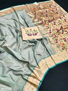 Sari de Seda Paithani de Organza Suave con Hermoso Borde y Diseño Paithani para Mujer - Product Image 5