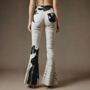 Pantalones de Cuero Vacuno para Mujer, Estilo Occidental Auténtico con Pelo, Estampado de Vaca, 100% Cuero, Hechos a Mano, Precio de Mayoreo - Product Image 4